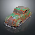 Rusty Vintage Classic Car With Green Red Patina And Weathered Body