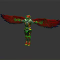 Colorful Toy Figure With Red Wings And Detailed Armor In Standing Pose