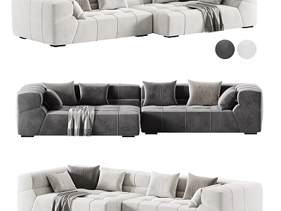 Modern Sectional Sofa With Plush Pillows Throw Blanket And Gray Beige Color Options 3d model