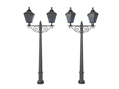 Classical Outdoor Street Lights With Decorative Metal Poles And Glass Shades 3d model
