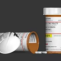 Open Pill Bottle With Spilled Tablets And Label On Black Surface 3d model