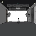 Spacious Photography Studio Interior With Black Square Ceiling Lights White Walls And Gray Floor