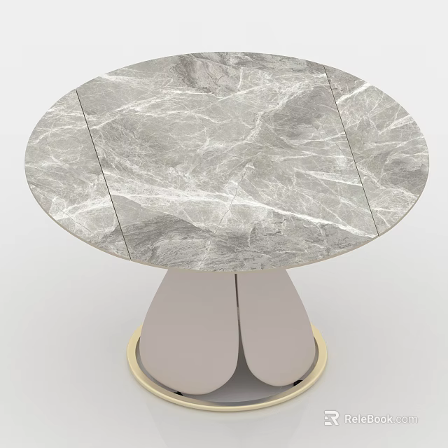 Round Marble Dining Table Set With Petal Shaped Base And Gold Trim 3d model