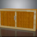 Simple Wooden Orange Storage Cabinet With Double Doors And Metal Handle