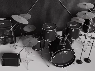 Professional Musical Instruments Drum Set With Drums Cymbals And Amplifiers Equipment 3d model