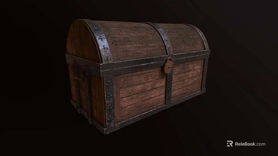 Classic Vintage Wooden Chest With Metal Straps And Antique Lock Details 3d model 