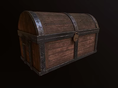 Classic Vintage Wooden Chest With Metal Straps And Antique Lock Details 3d model
