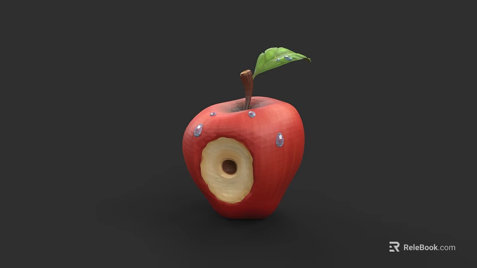 Game Movie Character Inspired Red Apple With Bite Mark Green Leaf And Water Droplets 3d model 