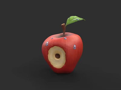 Game Movie Character Inspired Red Apple With Bite Mark Green Leaf And Water Droplets 3d model