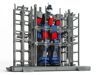 Smart Machine Enclosed in Industrial Metal Scaffolding Structure with Mechanical Design 3d model