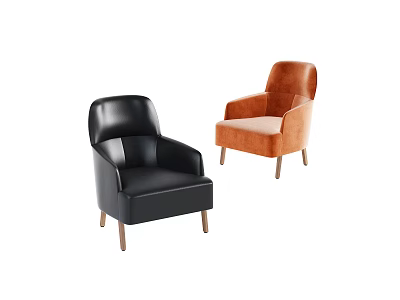 Black Leather and Orange Velvet Single Sofa with Wooden Legs for Living Room 3d model