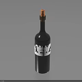 Black Wine Bottle With Cork Stopper And Black White Label On Blue Background