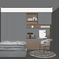 Modern Tatami Bedroom Interior With Grey Storage Cabinets Desk Chair And Window Blinds