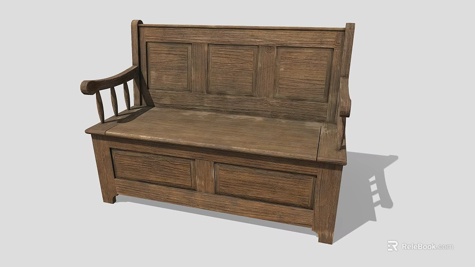 Outdoor Wooden Bench with Backrest Armrests and Storage Compartment Design 3d model 