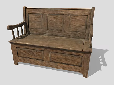 Outdoor Wooden Bench with Backrest Armrests and Storage Compartment Design 3d model