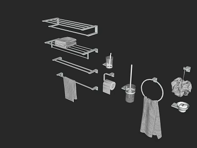 Essential Bathroom Accessories Including Towel Racks Toilet Brush And Storage 3d model