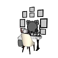 Elegant Perfumes and Cosmetics Display on Dressing Table with Chair and Picture Frames
