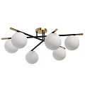 Black Metal Cross Design Chandelier With Golden Base And Six White Spherical Shades