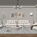 Elegant Modern Living Room With Beige Sofa Decorative Art Chandelier Floor Lamp And Cozy Rug