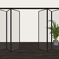 Modern Black Framed Glass Folding Doors in Bright Interior With Wooden Floor and Green Plant