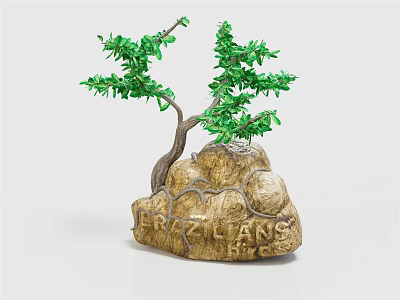 Decorative Landscape Ornament With Stone Base And Green Miniature Trees 3d model