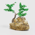 Decorative Landscape Ornament With Stone Base And Green Miniature Trees