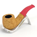 Wooden Smoking Pipe With Red Mouthpiece And Metal Stand As Lifestyle Product