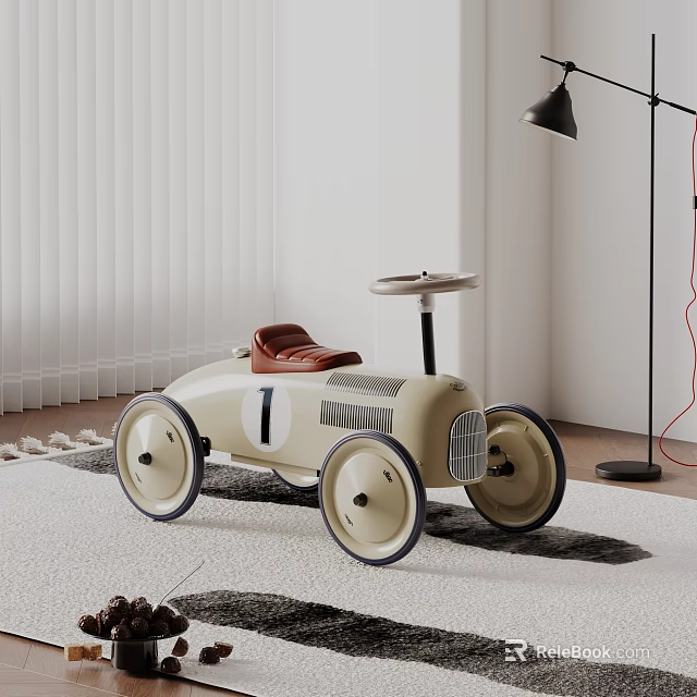 Kids Electric Toy Car With Vintage Style Red Seat Beige Body And Steering Wheel 3d model 