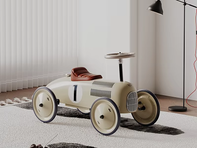 Kids Electric Toy Car With Vintage Style Red Seat Beige Body And Steering Wheel 3d model