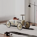 Kids Electric Toy Car With Vintage Style Red Seat Beige Body And Steering Wheel