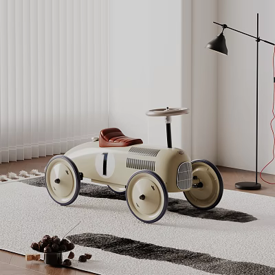 Kids Electric Toy Car With Vintage Style Red Seat Beige Body And Steering Wheel 3d model