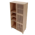 Natural Wood Storage Shelf Unit With Multiple Open Compartments And Slatted Panels 3d model