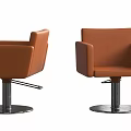 Brown Leather Leisure Chairs With Armrests And Metal Swivel Base