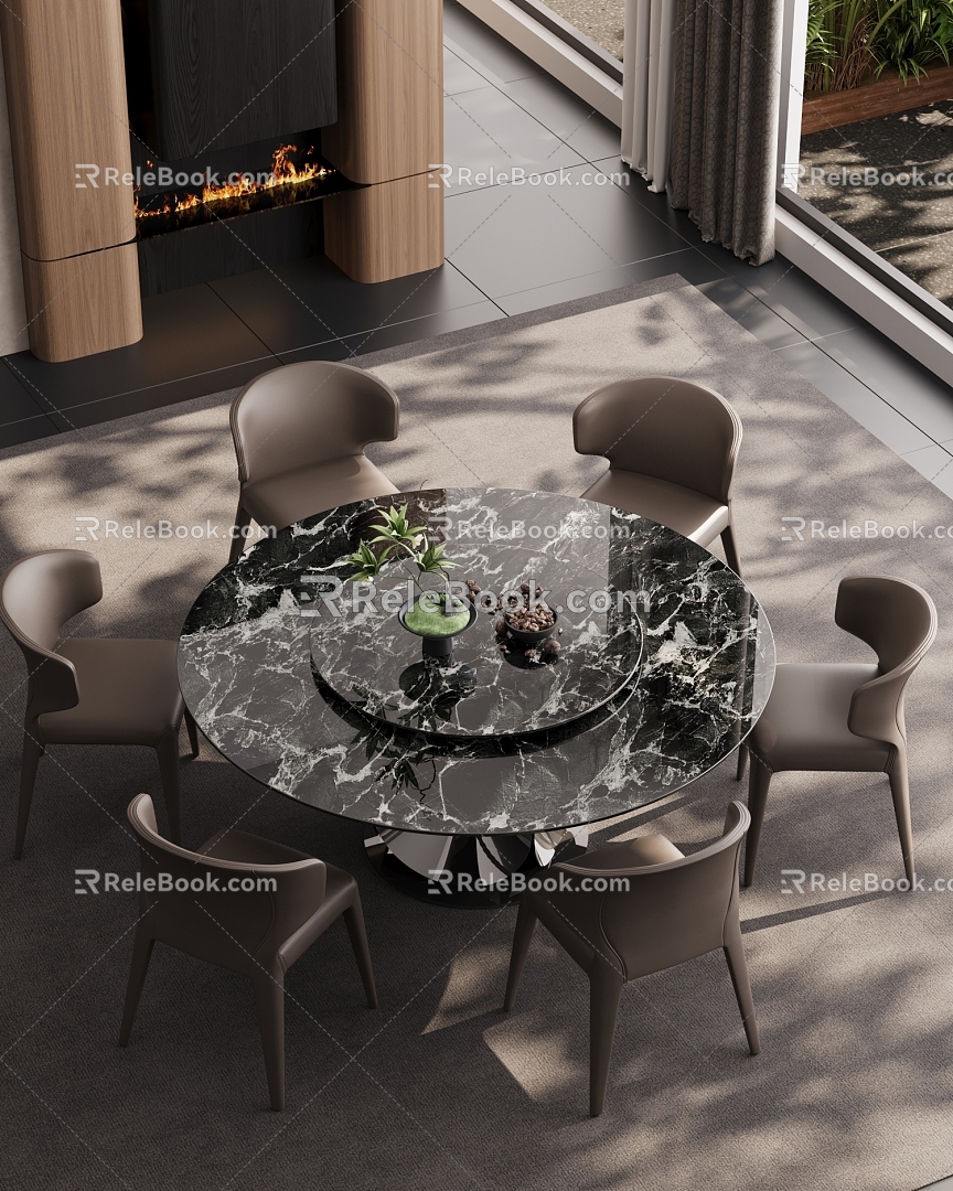 Light Luxury Minimalist Dining Table Dining Chair 3d model