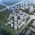 Birds Eye View Urban Planning With High Rise Buildings Green Spaces And River