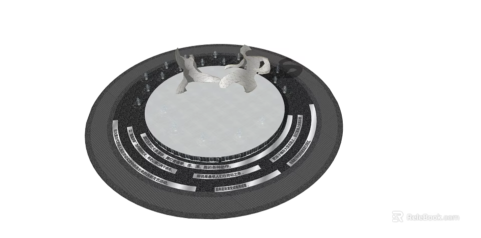 Ornate Circular Fountain Design Featuring Central Sculpture And Decorative Bands 3d model 
