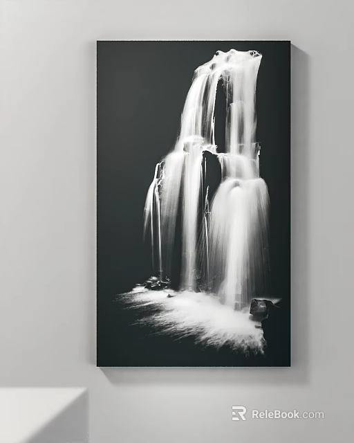 Black and White Waterfall With Cascading Flowing Water And Rocks 3d model 