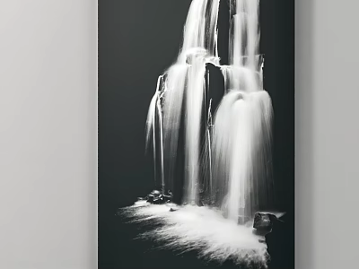 Black and White Waterfall With Cascading Flowing Water And Rocks 3d model