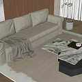 Middle Ancient Sofa Coffee Table Combination Three-seater Sofa Marble Coffee Table 3d model