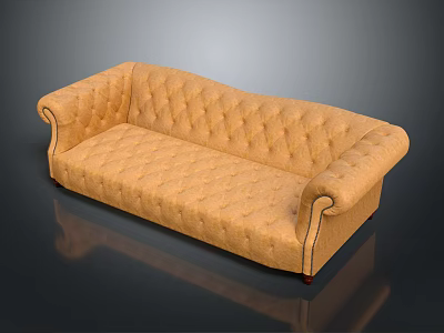 Orange Tufted Multi Seat Sofa with Scroll Arms and Classic Living Room Design 3d model