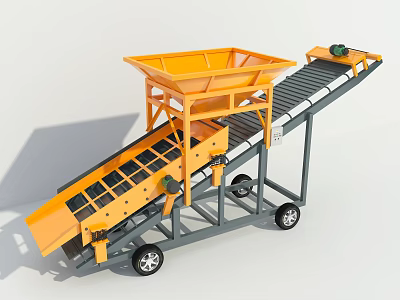 Mobile Industrial Crushing And Screening Equipment With Conveyor Belt And Wheels 3d model