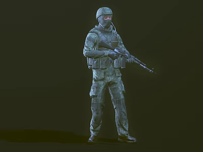 Military Soldier In Tactical Uniform With Helmet Face Mask And Rifle Standing Pose 3d model