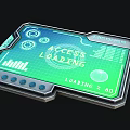 Futuristic Tablet Tech Screen Interface With Green Blue Display Gear Icons Metal Frame Design
