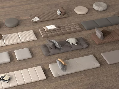 Modern Sofa And Cushion Collection With Various Styles Shapes And Neutral Tones 3d model