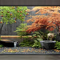 Indoor Landscape With Pomegranate Tree Orange Maple Green Plants And Stone Elements 3d model