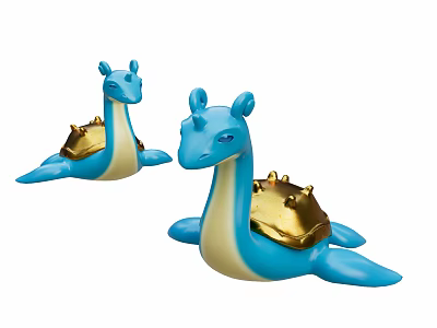 Two Blue Dragon Toy Dolls With Yellow Bellies And Gold Decorative Details 3d model