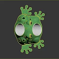 Frog Shaped Green Play Equipment With Yellow Eyes Black Spots And Silver Mouth For Children