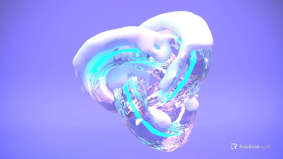 Abstract Transparent Sculpture With Blue Light And White Accents On Purple Background 3d model 