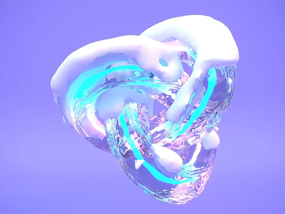 Abstract Transparent Sculpture With Blue Light And White Accents On Purple Background 3d model