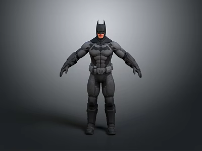 Man Dressed As Batman In Detailed Black Costume With Muscular Build And Bat Helmet 3d model